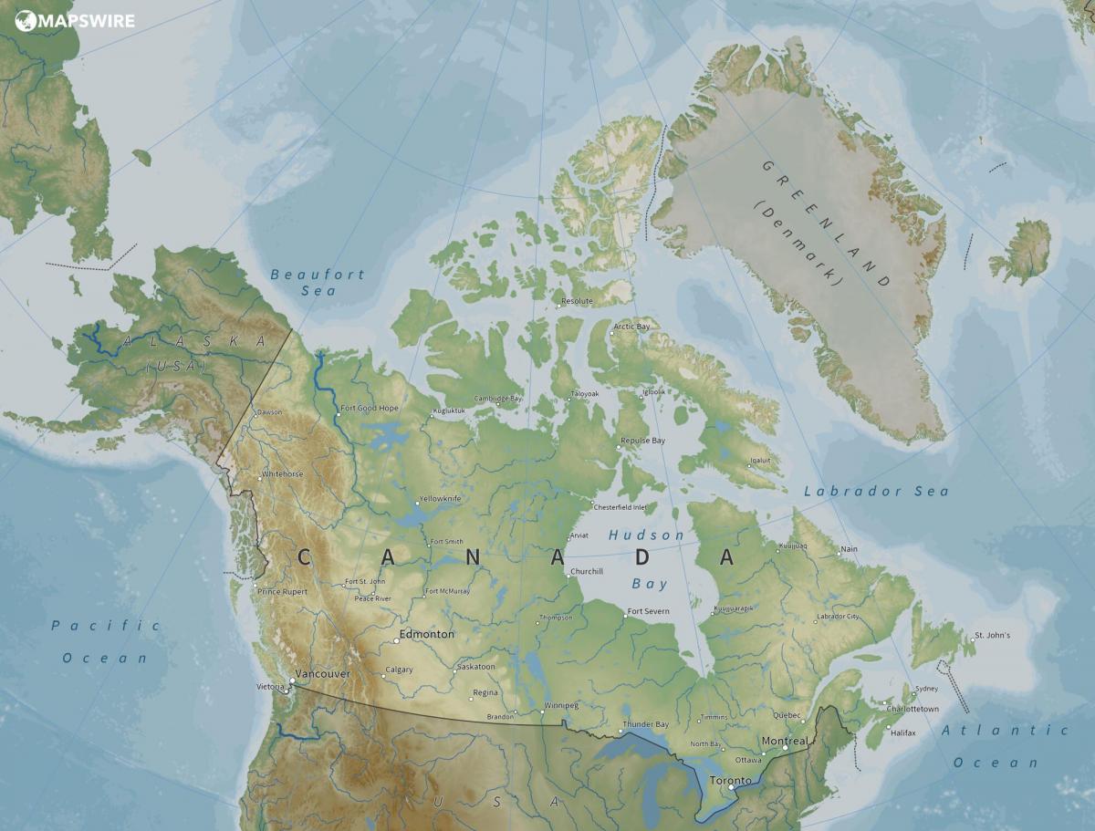 Mapa ukształtowania terenu Kanady