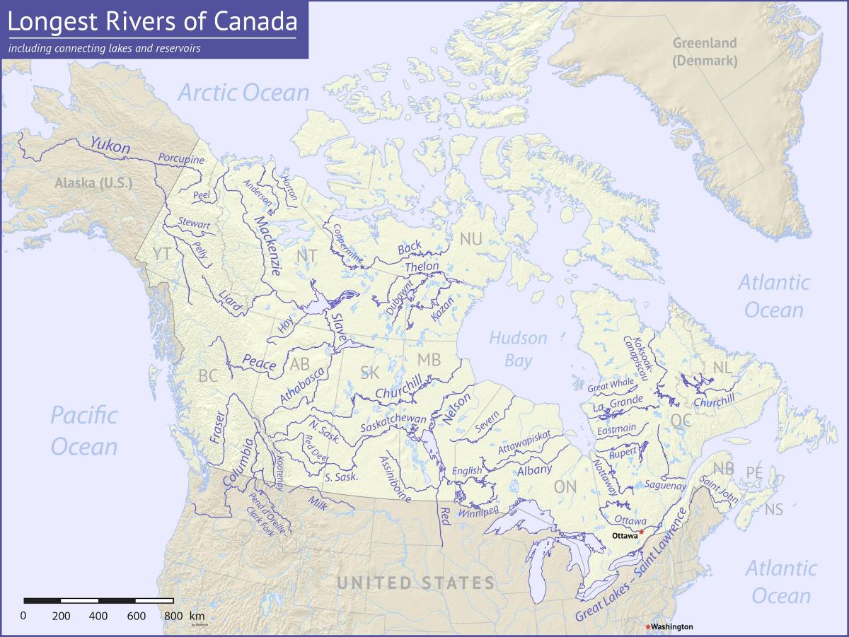 Rzeki na mapie Kanady