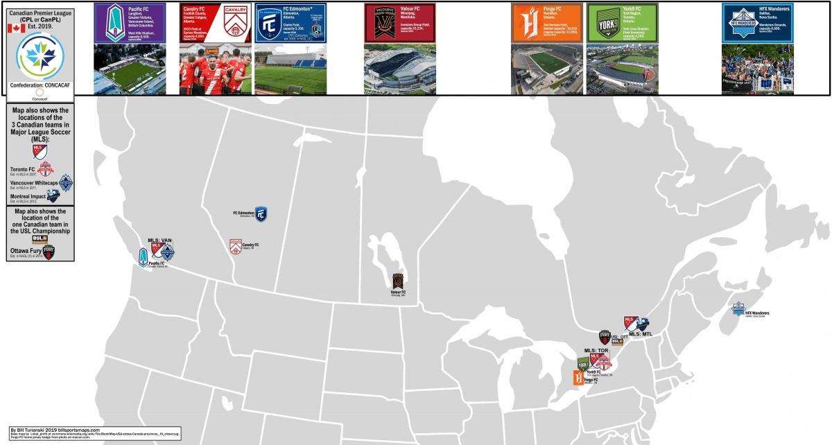 mapa stadionów Kanady