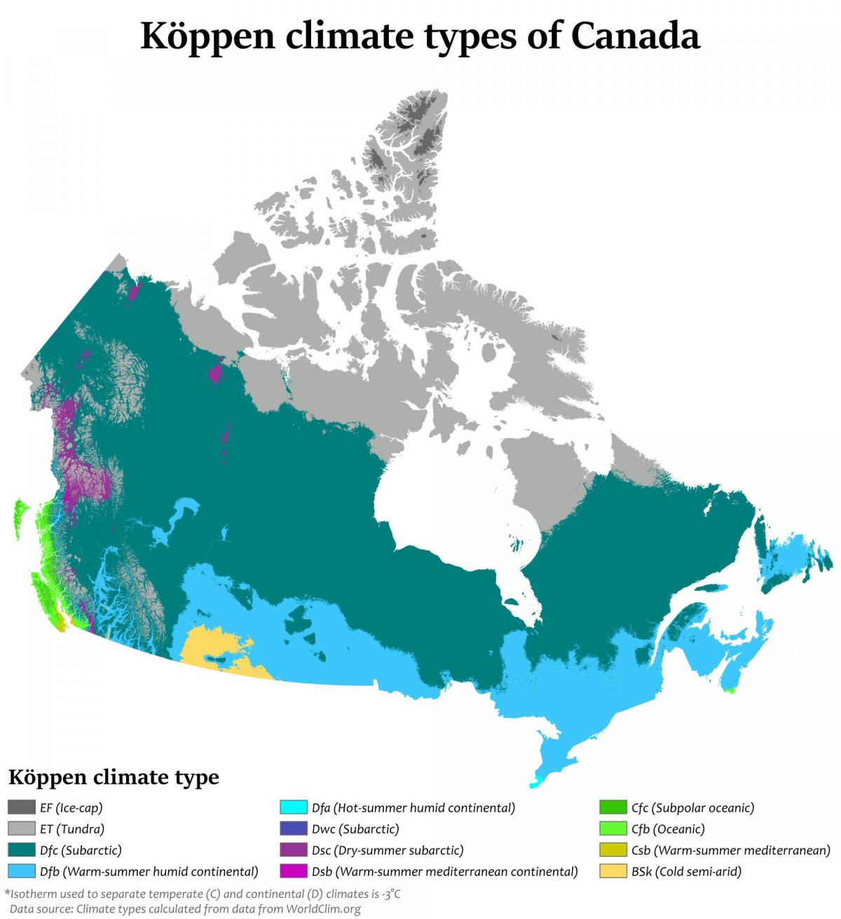 Mapa temperatury Kanady