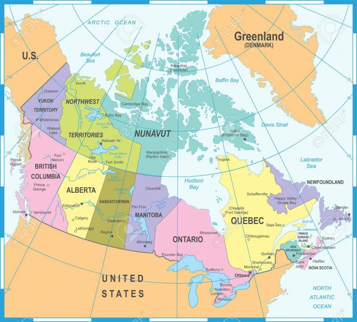 Mapa Kanady i krajów przygranicznych