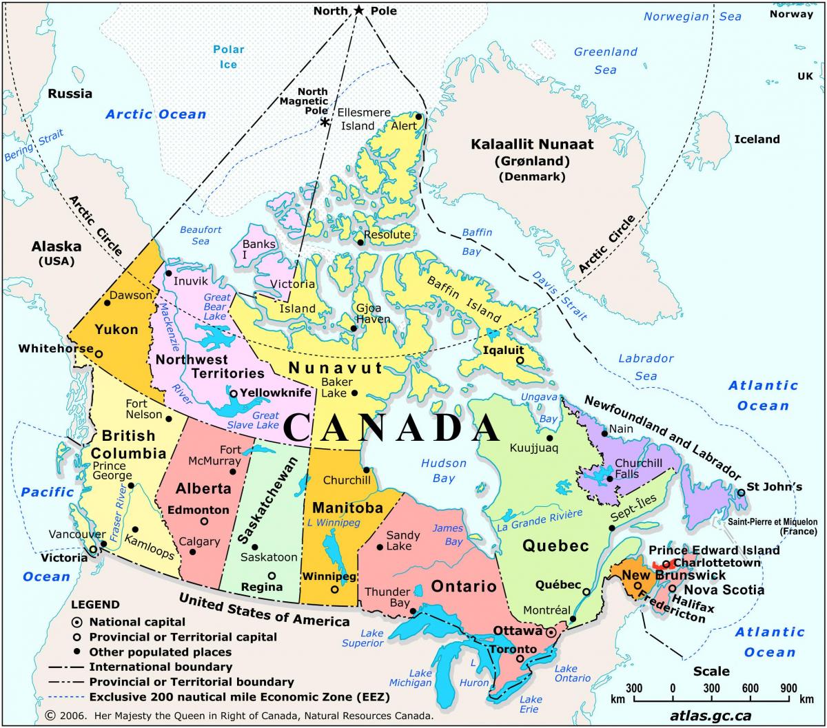Mapa Kanady z głównymi miastami